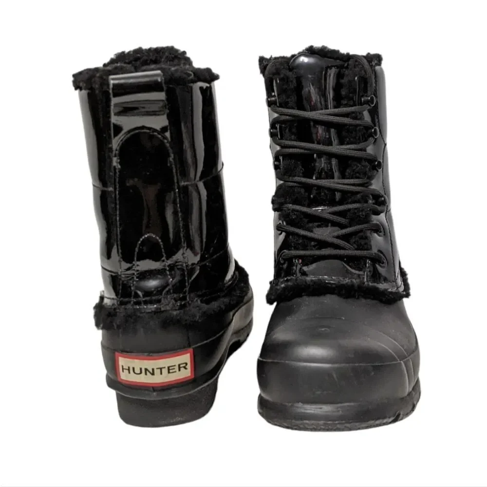 HUNTER Original Patent Leather Shearling Lined Lace Up Boot 7